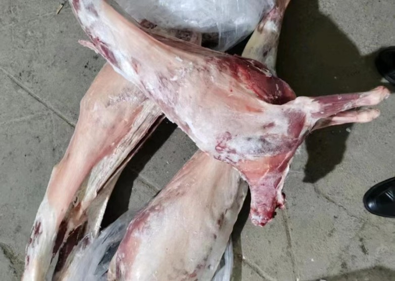 展示新鲜白条羊的切割面,显示肉质紧实、脂肪分布均匀 新鲜白条羊切割面展示图