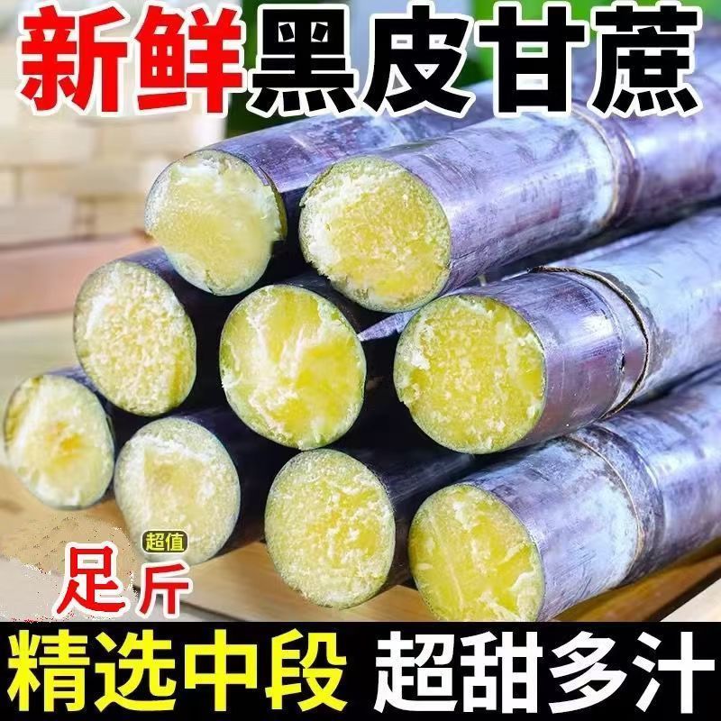【新鲜中段】一件代发广西黑皮甘蔗脆甜批发当季水果榨汁甜杆