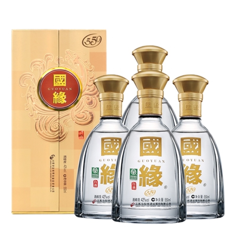 缘对开四瓶整箱装今世缘国缘对开42度浓香型白酒