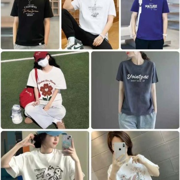 5000件左右男女同款大版圆领斜纹短袖T恤，7.5秒