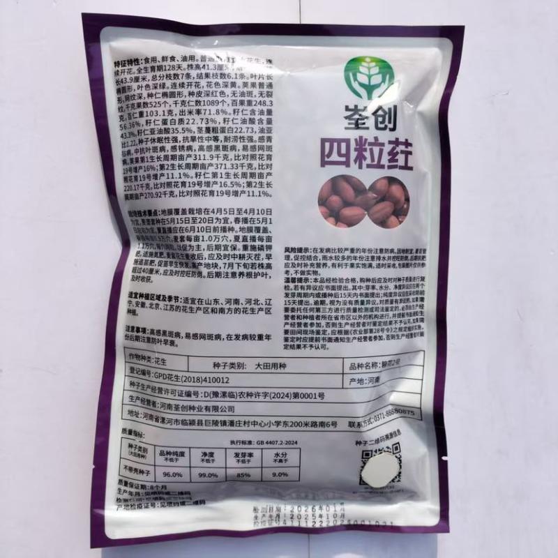 粮花2号(四粒荭)花生种子高产红皮红衣鲜食榨油两用花生种子