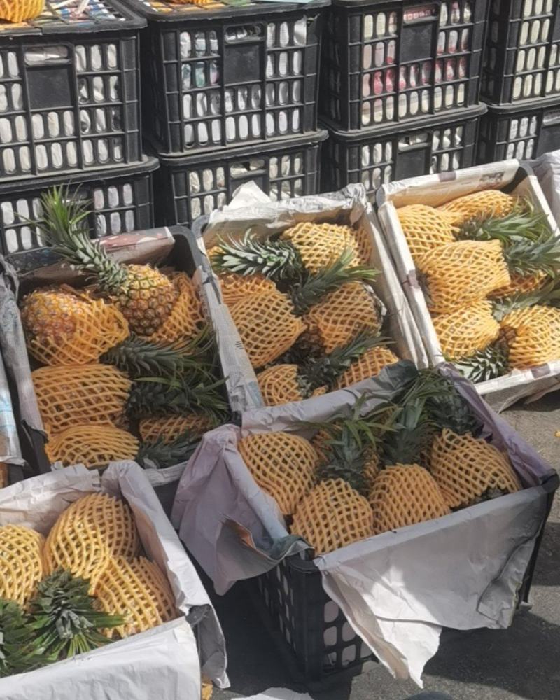 按框卖，一筐12个菠萝