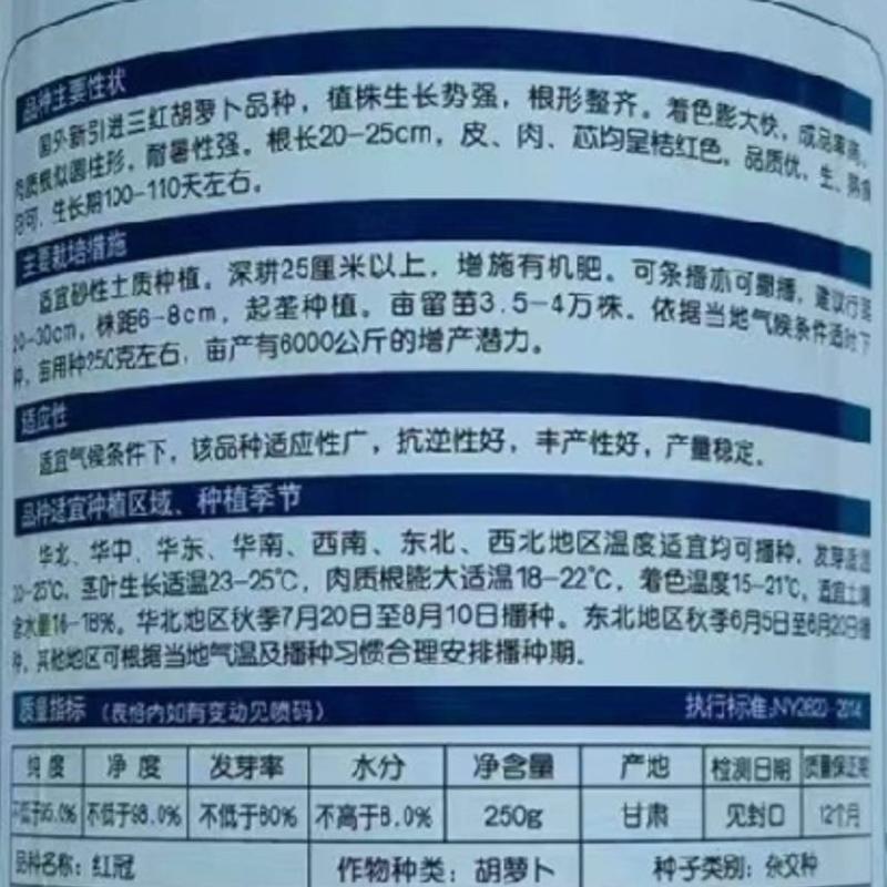 红冠三系杂交胡萝卜种子红色萝卜国外引进三红胡萝卜种子籽耐