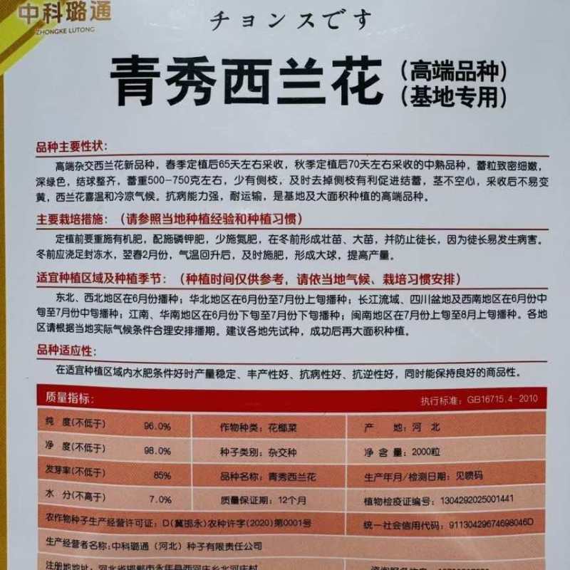 青秀西兰花种子杂交西蓝花种籽新品种抗病丰产基地专用春秋花椰菜