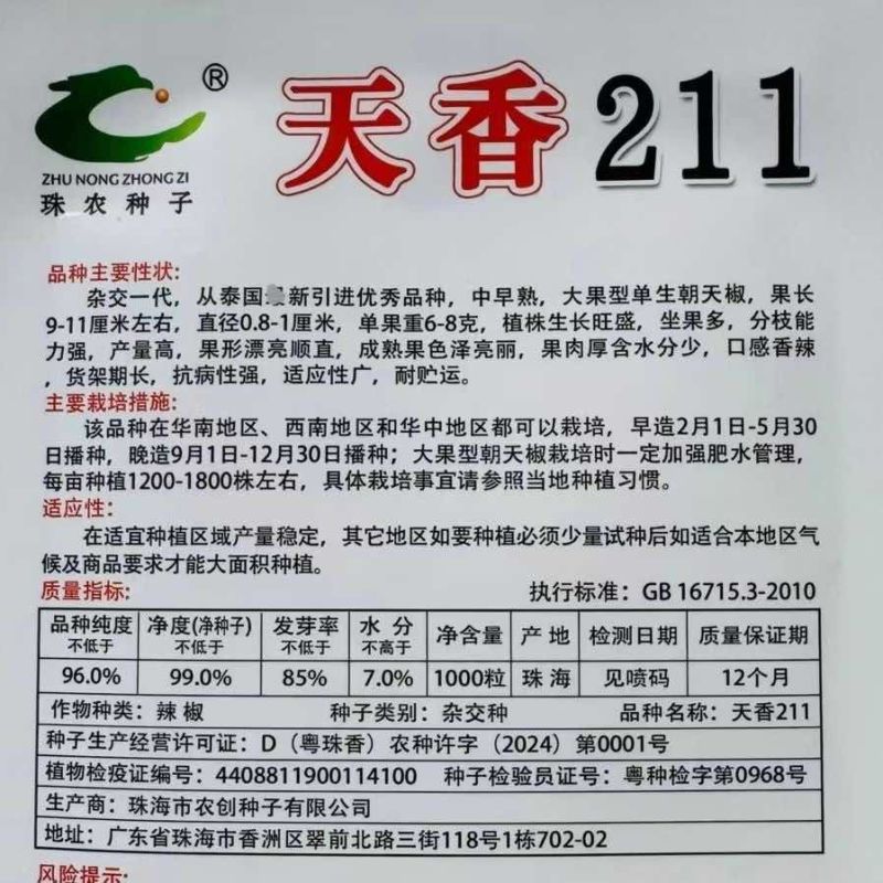 天香211朝天椒种子中早熟单生大果朝天椒杂交小米辣种子口感香