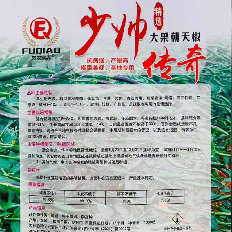少帅传奇辣椒种子早熟大果青红两用1000粒