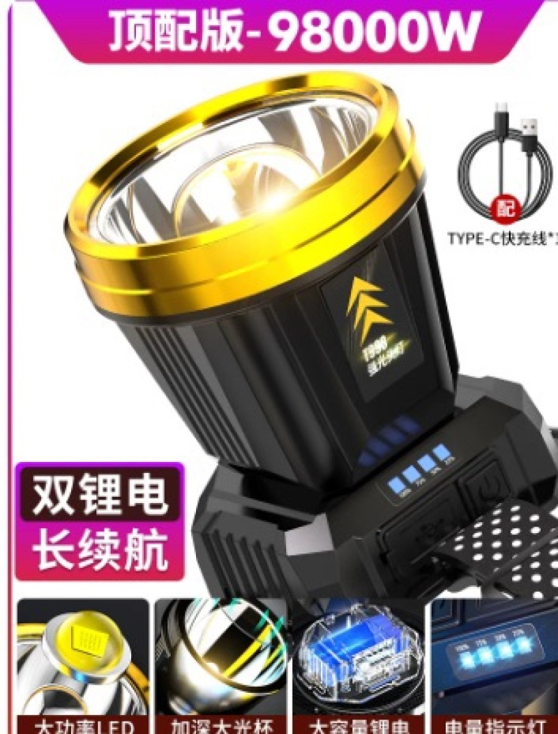 夜钓鱼头灯强光充电超亮头戴式户外超长续航手电筒家用轻感应专用