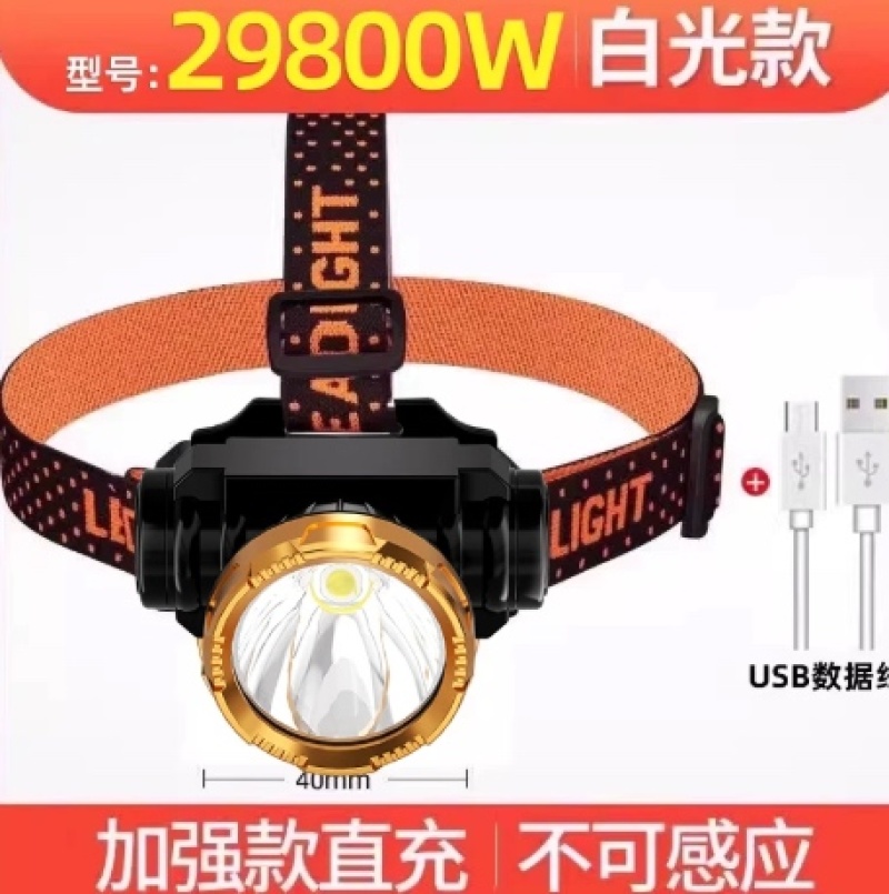 夜钓鱼头灯强光充电超亮头戴式户外超长续航手电筒家用轻感应专用