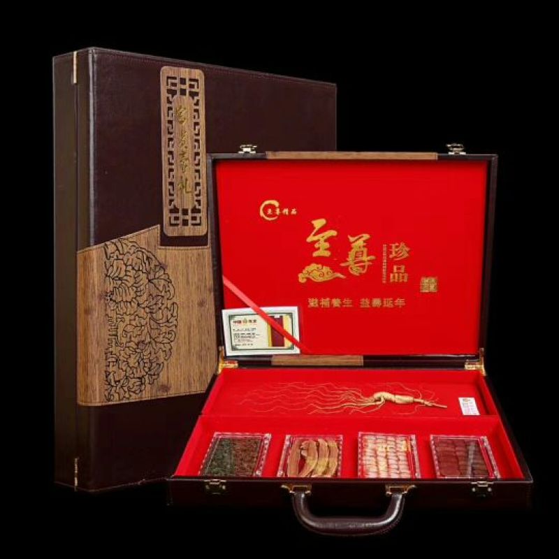 林下参礼盒东北长白山野生人参西洋参灵芝孢子粉鹿茸片礼盒