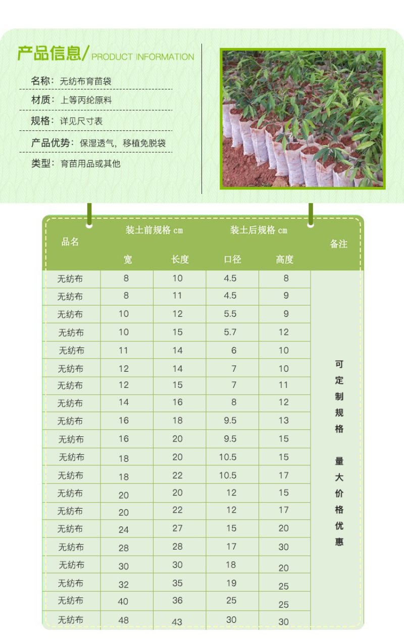 折边育苗袋14×16生态环保营养袋