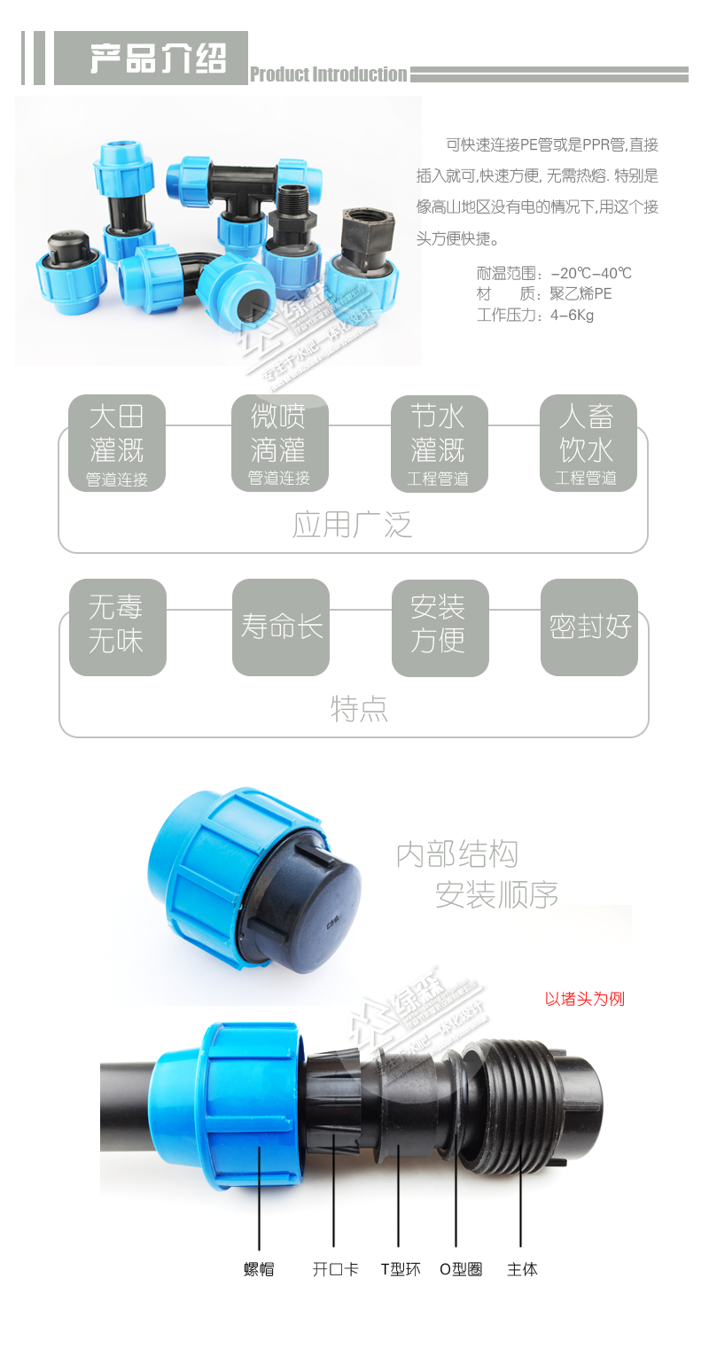 PE快接内丝各种型号内丝接头灌溉PE管接头塑料内丝外联