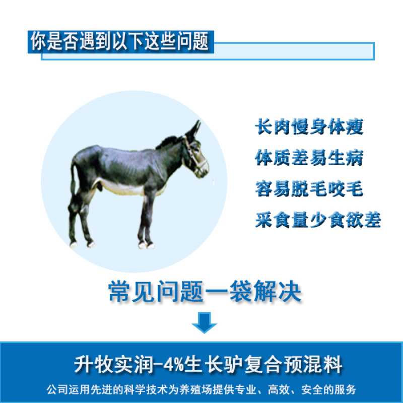 驴预混料青年驴马饲料4%生长驴预混料驴前期长骨架用预混料