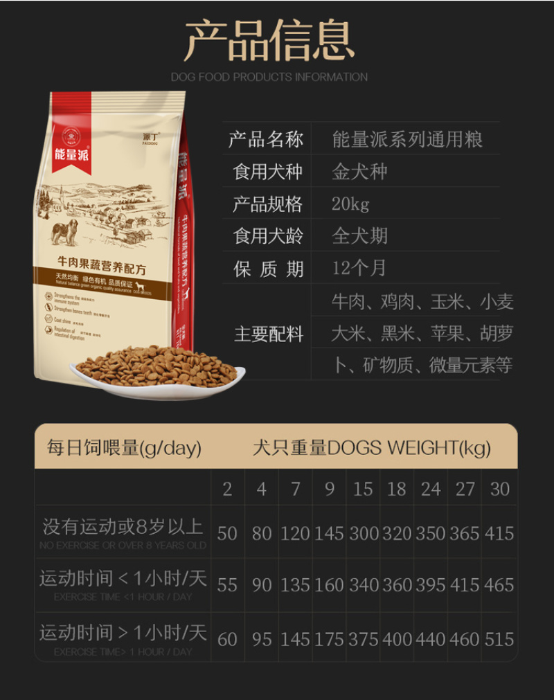 派丁能量派牛肉味狗粮20kg40斤装包邮