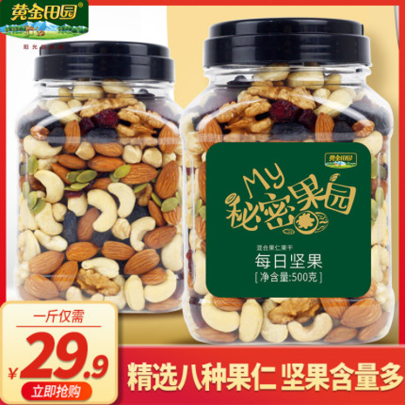 黄金田园每日坚果罐装混合坚果散装干果小零食年货500g