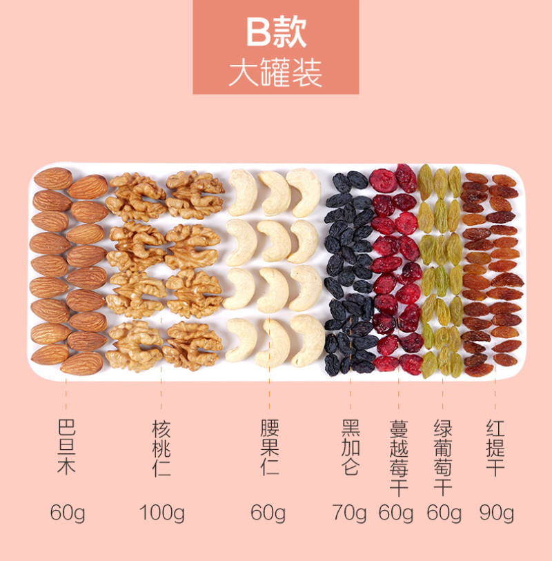 每日坚果混合坚果干果零食混合装儿童孕妇零食500g罐装年