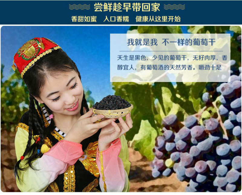 吐鲁番黑加仑葡萄干500g袋去柄黑葡萄干原味黑香妃提子干