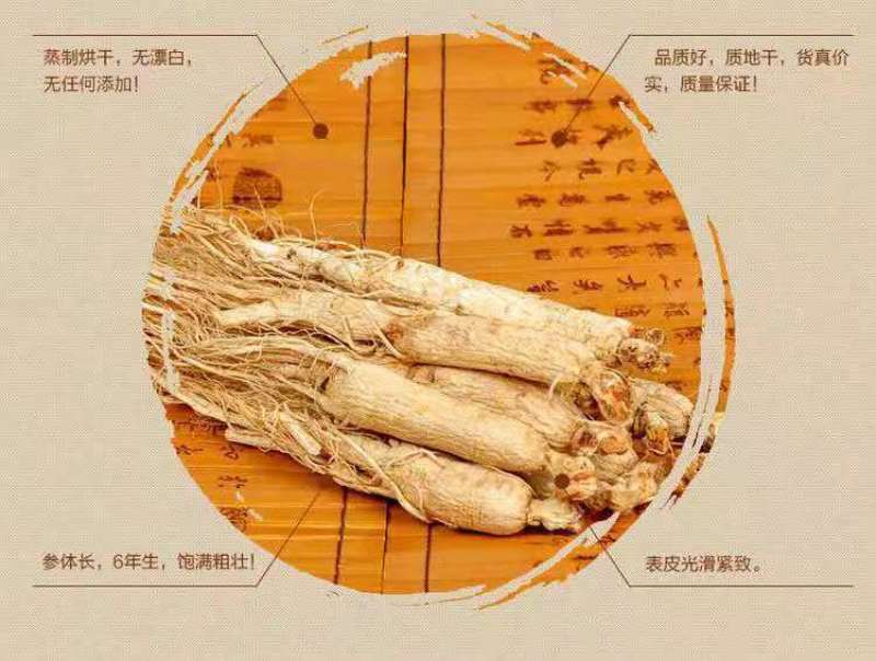 【药厂货批发】原皮生晒人参干人参4～5年保含量无硫磺包邮