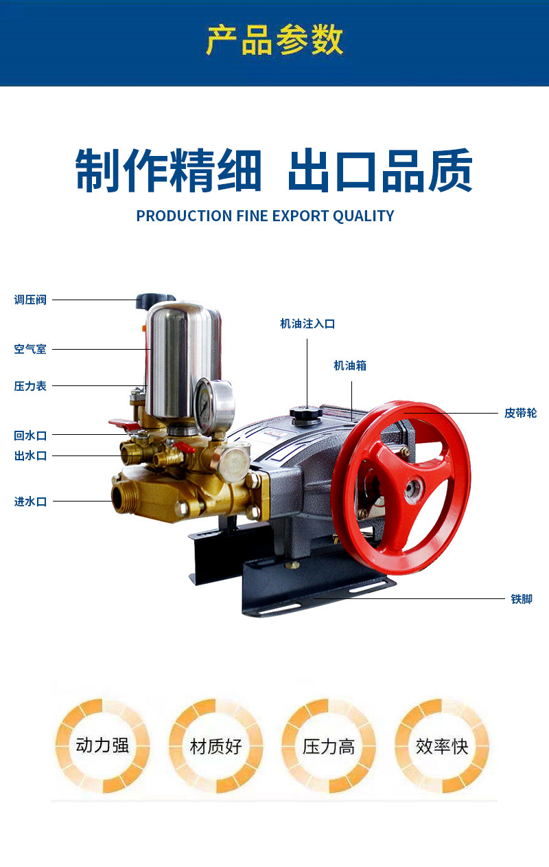 三缸柱塞泵农用高压打药机自吸泵头机动喷雾器