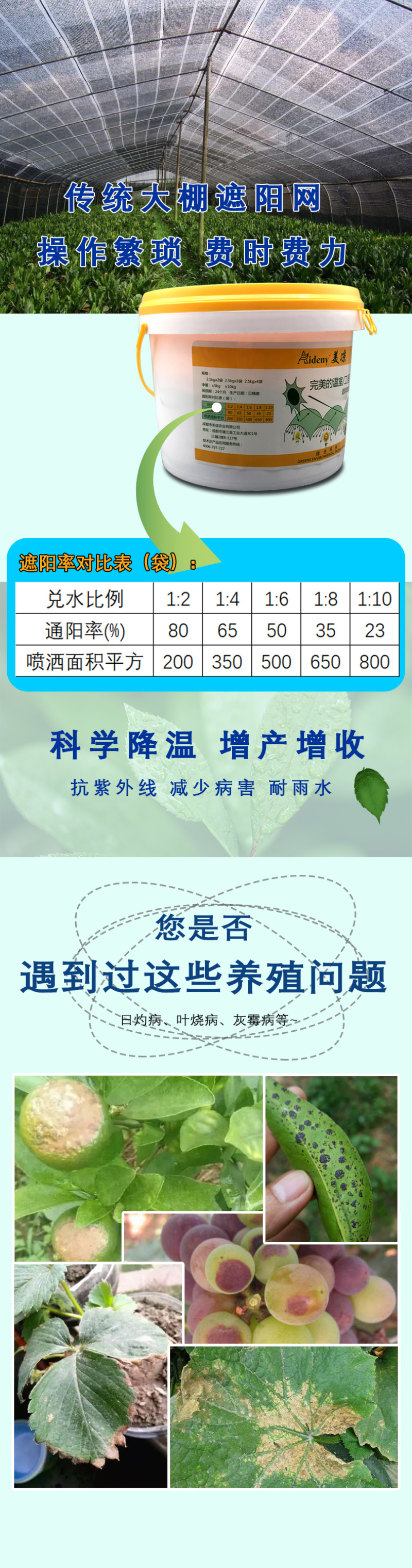 美凉大棚降温剂遮阳涂料防晒剂防紫外线有效隔热遮阴降温