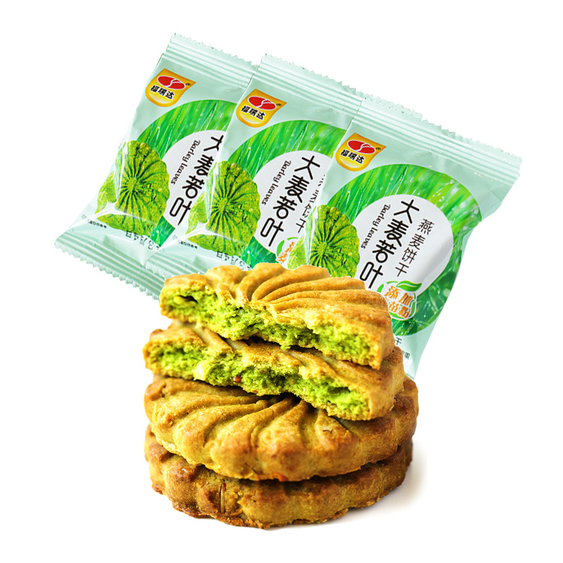 厂家批发大麦若叶燕麦饼早餐代餐饼干好吃不腻饱腹粗粮休闲食