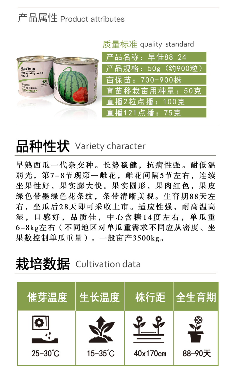 中科茂华瓜果种子中科早佳88-24西瓜种子海南麒麟西瓜種