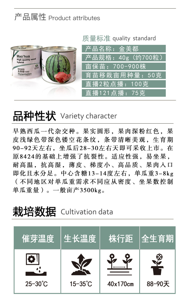 中科茂华水果种子金美都西瓜种子改良8424麒麟瓜高纯度薄