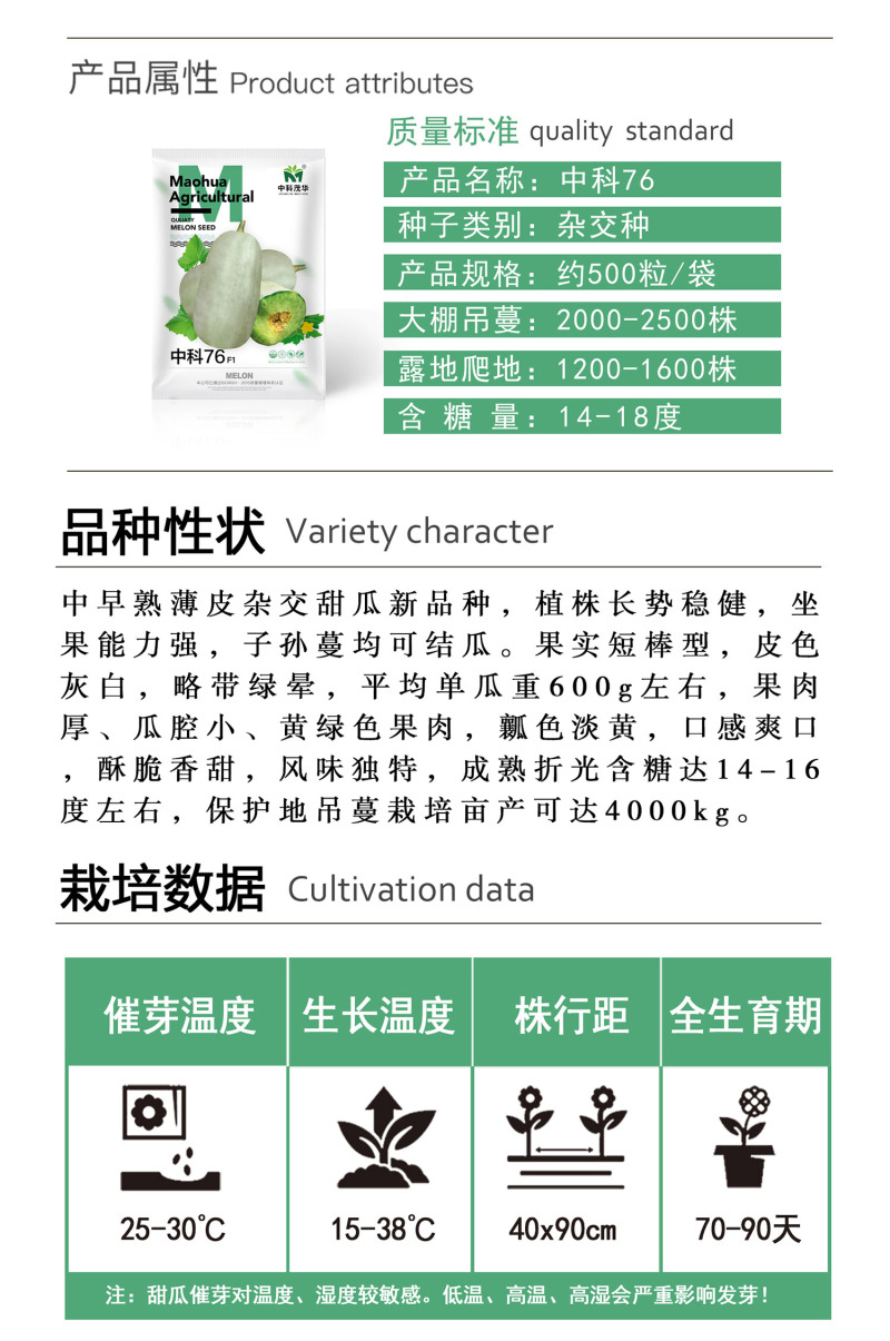 中科茂华瓜果种子中科75-76优质甜瓜种子薄皮肉厚