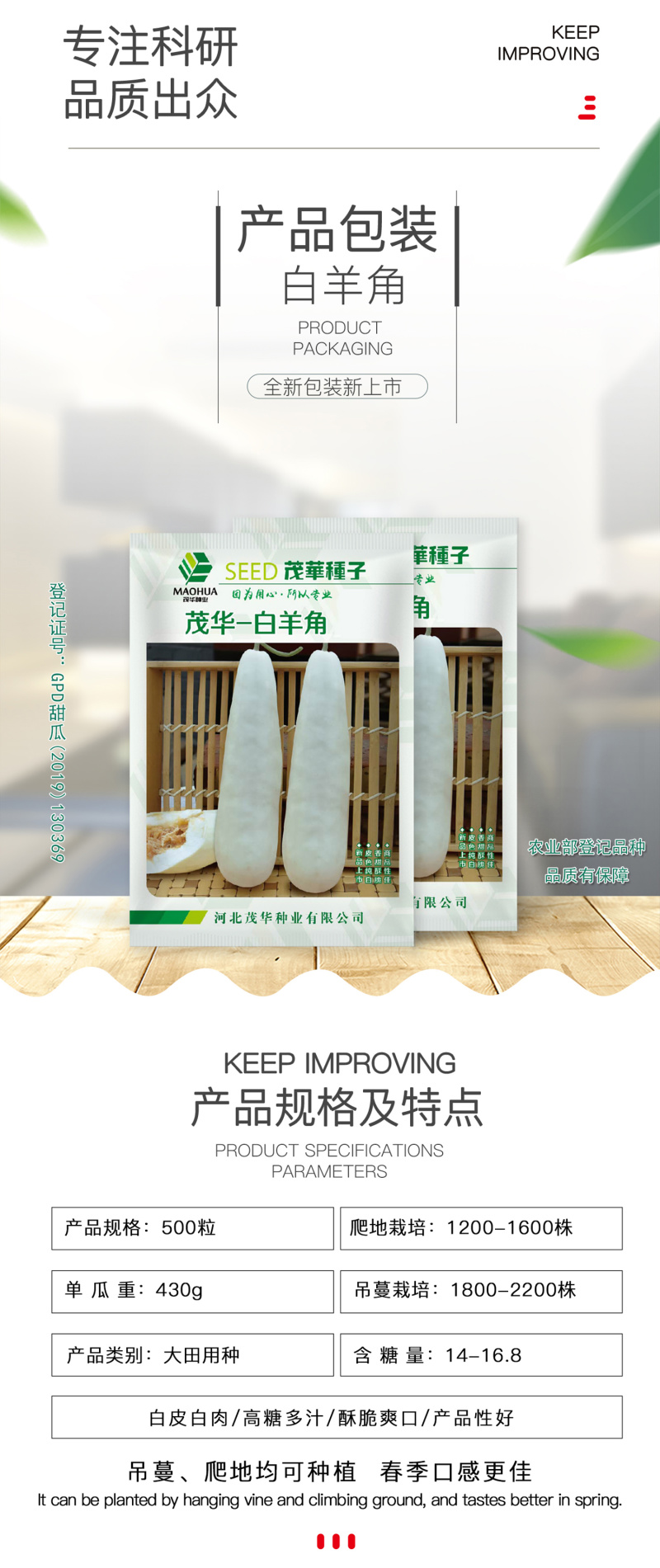 中科茂华水果蔬菜种子茂华白羊角甜瓜种子纯白皮羊角脆香