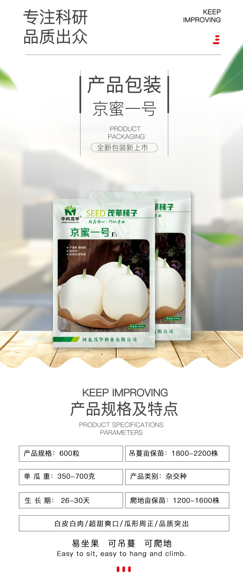中科茂华瓜果蔬菜种子京蜜一号白皮白肉甜瓜种子皮薄肉厚