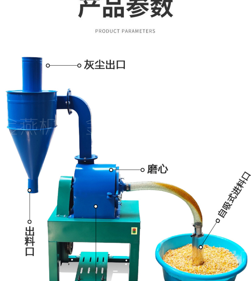 自吸粉碎机玉米五谷杂粮打粉机破碎机无尘多功能家用三相