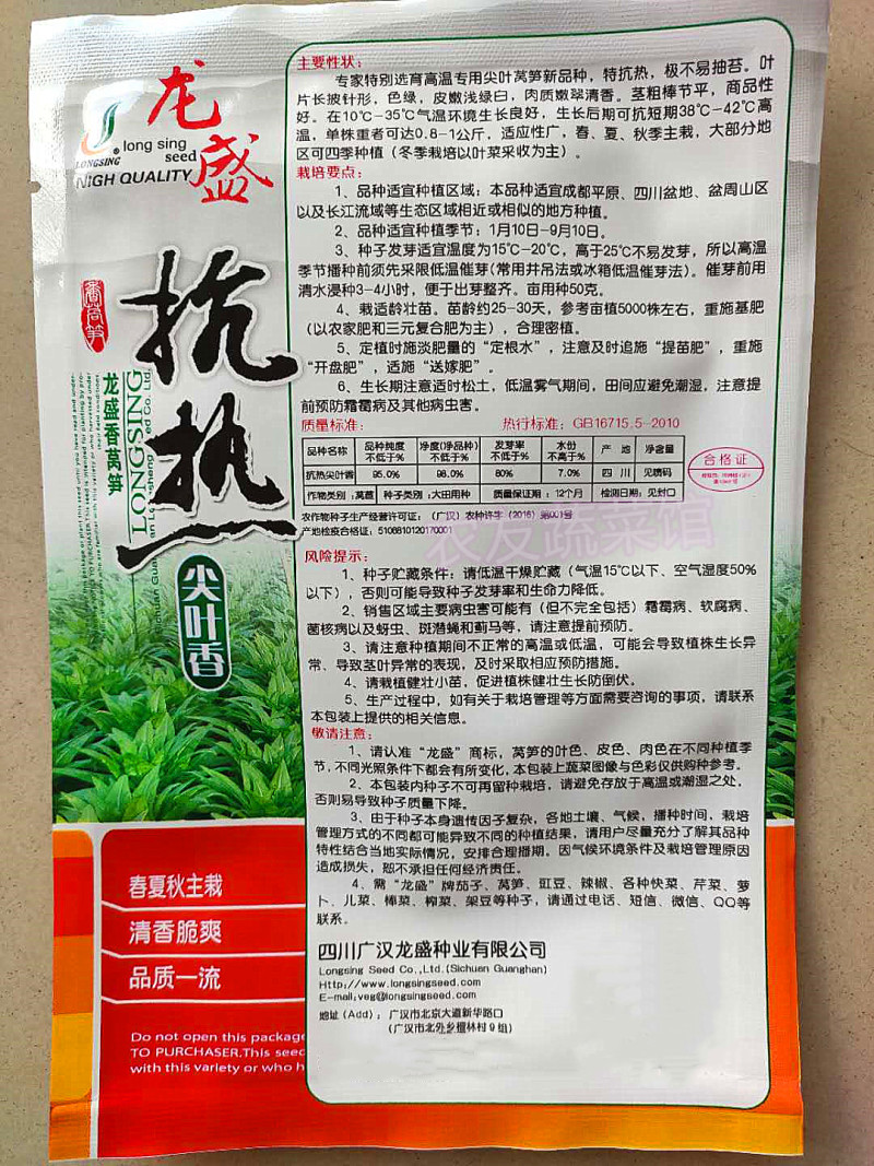 抗热尖叶香莴笋种子高产稳产抗热耐寒清香脆爽春夏秋主栽