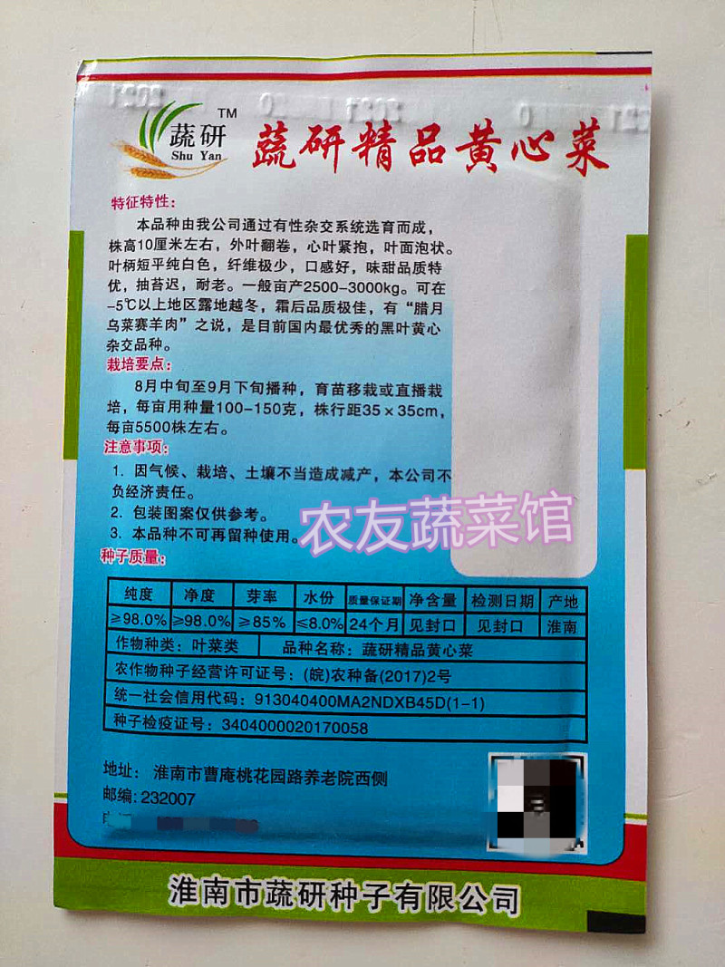 黄心乌种子蔬研精品黄心乌高产抗病耐寒耐贮春秋播