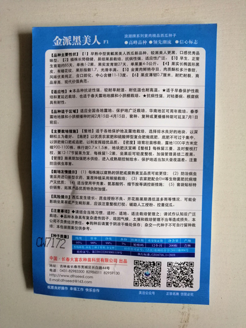 西瓜种子黑皮黄肉无籽西瓜种子高产商品性好大田用种