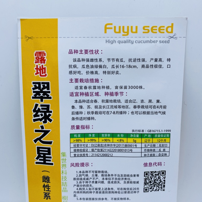黄瓜种子高产水果黄瓜种籽强雌性瓜码密耐寒性好产量高绿肉