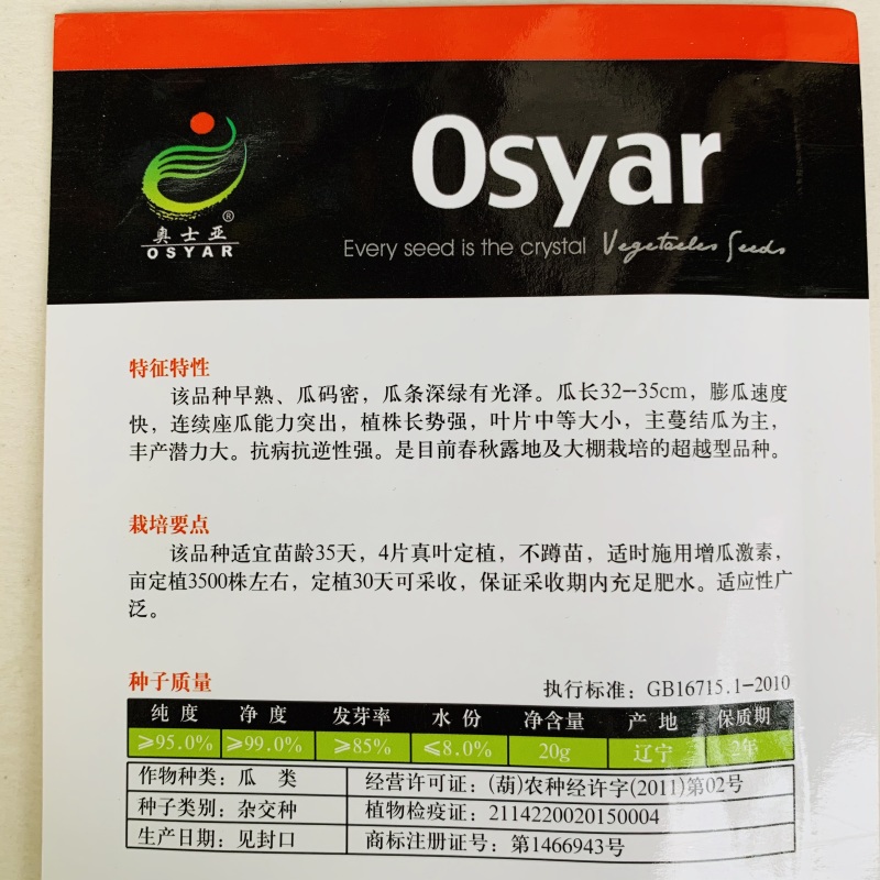 黄瓜种子瓜码密瓜型顺直油亮产量高商品性好春秋种植