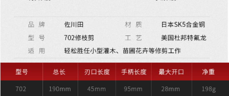 台湾原装佐川田702园艺修枝剪树枝剪刀园林花