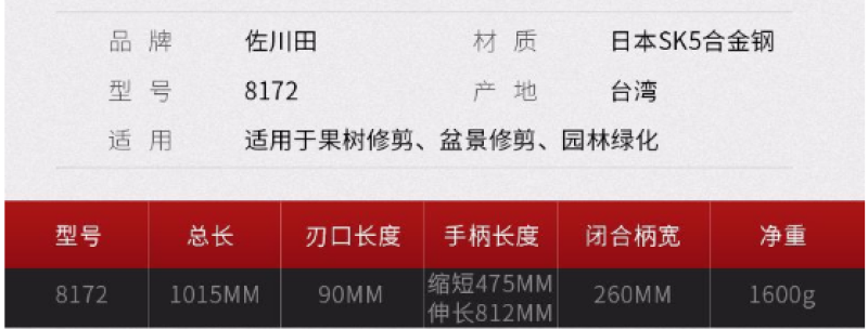 台湾佐川田8172粗枝大力剪大力士剪刀锻造伸缩大