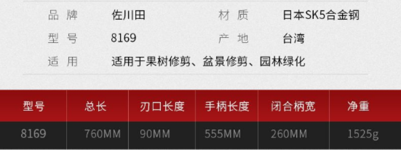 台湾原装佐川田8169新款粗枝大力剪粗枝剪大