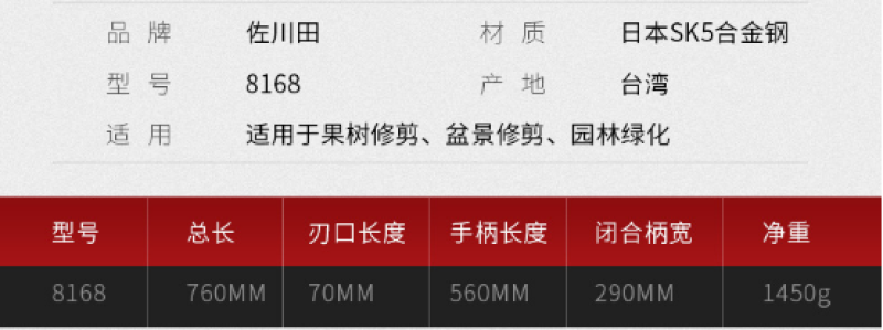 台湾佐川田8168园林粗枝剪大力剪粗钢管不绅缩