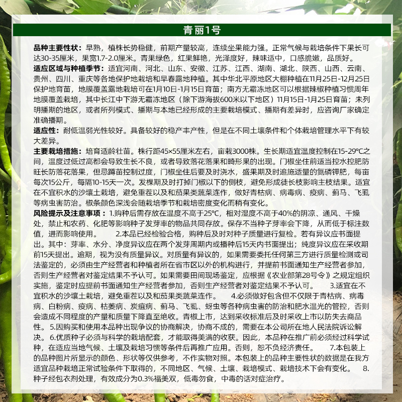 青丽1号微辣早熟线椒种子稳产丰产耐低温弱光性好