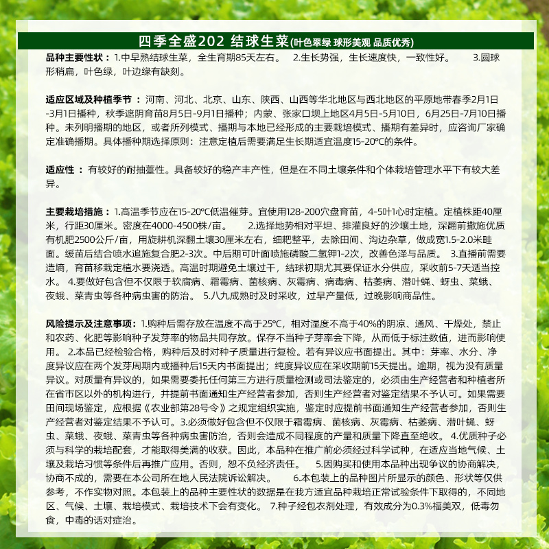 结球生菜种子长势强速度快商品一致性好耐抽臺稳产丰产