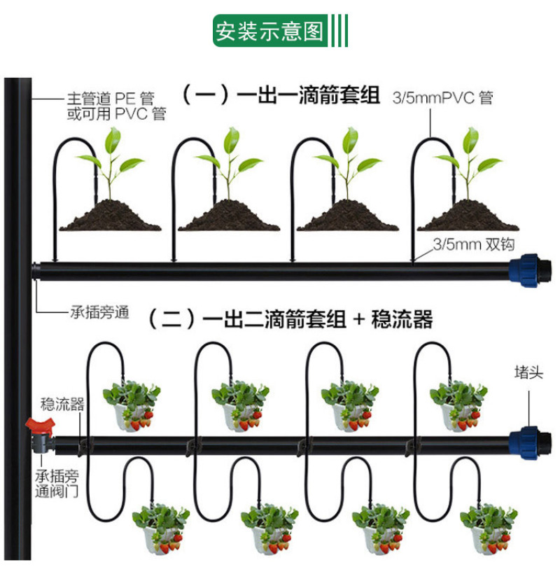 滴箭套装果树盆栽园艺三通五通直弯滴箭一出二一出四滴灌