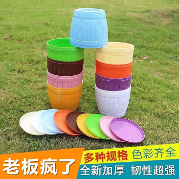 pp树脂仿木桶花盆彩色塑料花盆创意多肉绿植小花盆批发