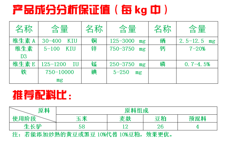 生长驴预混料肉驴饲料毛驴德州驴专用育肥促生长美