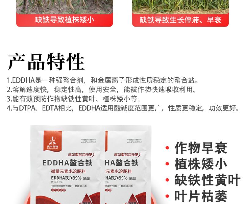 螯合铁蔬菜瓜果树缺铁黄叶早衰冲施滴灌叶面EDDHA铁肥肥