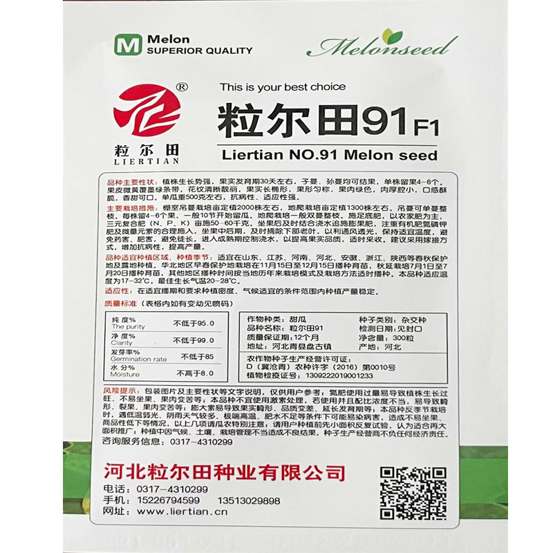 粒尔田91甜瓜种子博洋甜瓜酥脆爽甜肉厚腔小易坐果