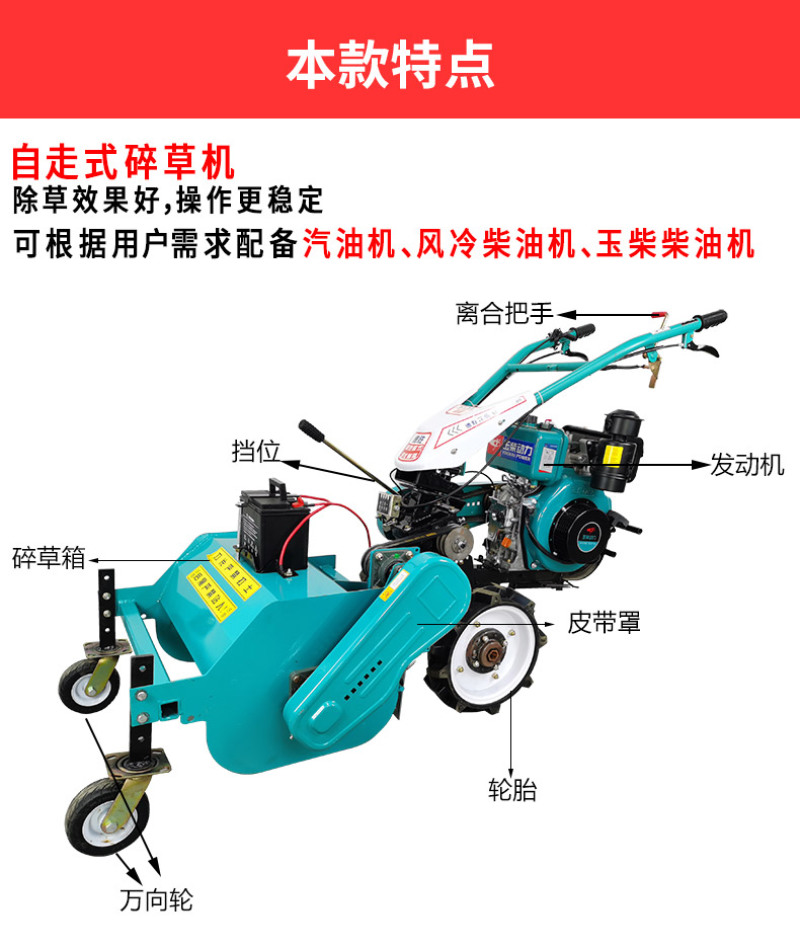 新款汽油柴油自走式碎草机果园农场开荒除草机玉柴动力割