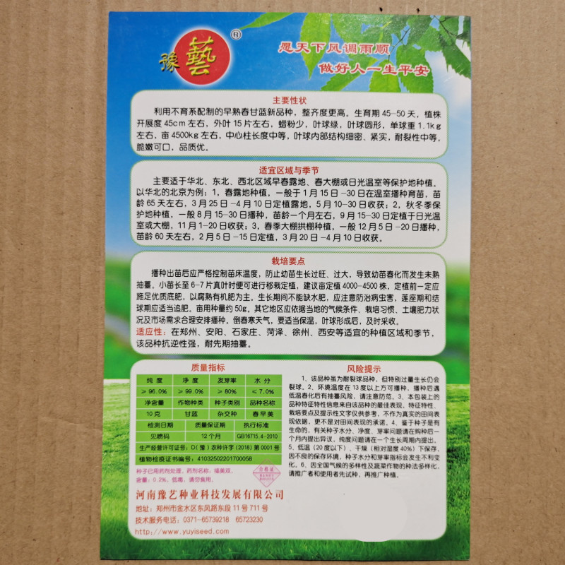 春甘蓝春早美甘蓝种子春大棚豫艺种业厂家直销