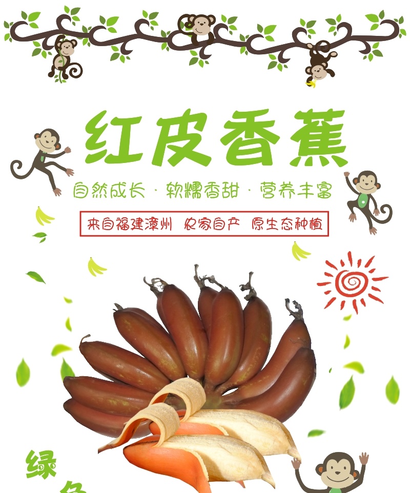 福建漳州南靖新鲜红皮香蕉美人蕉土楼香蕉新鲜应季节水果批发