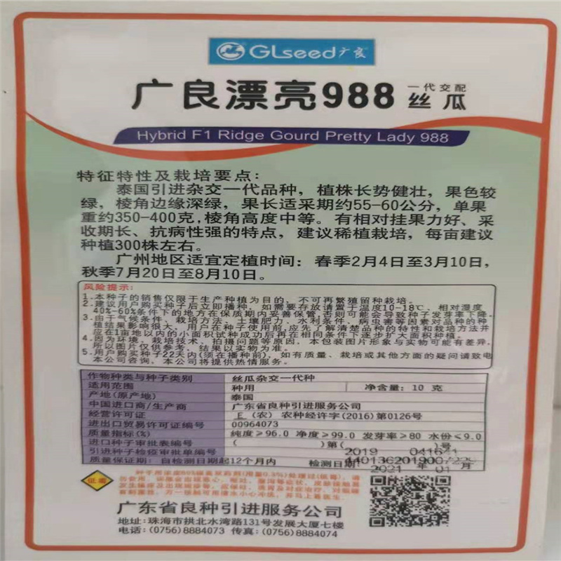 广良漂亮988丝瓜种子泰国棱角丝瓜种子春秋八棱丝瓜种子